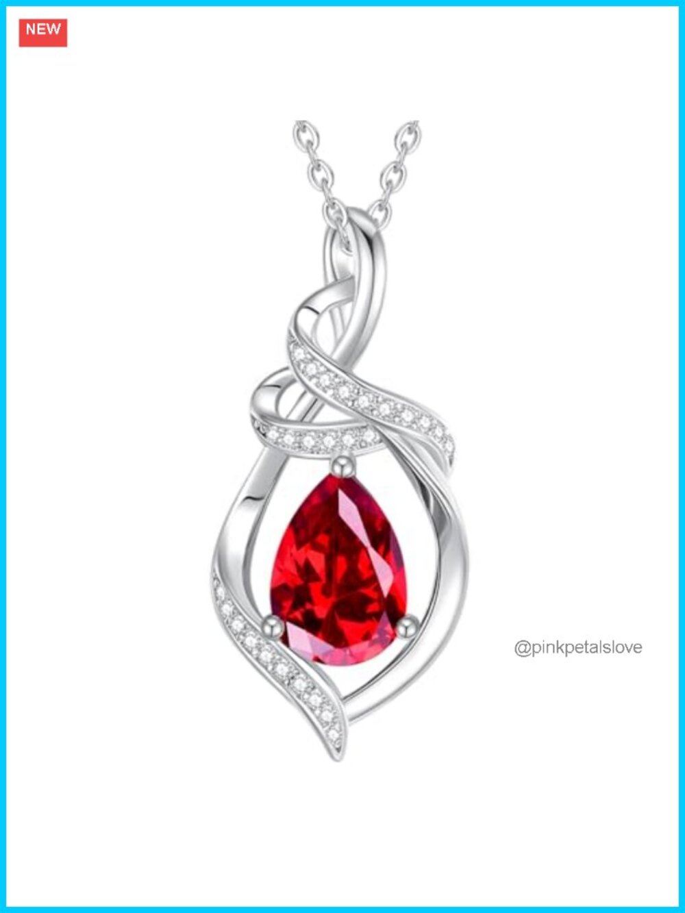 Sterling Silver Teardrop Pendant Necklace Ribbon-Inspired Birthstone Adjustable